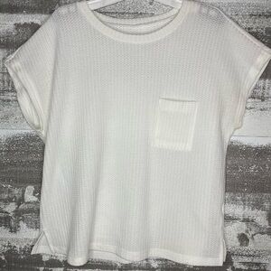 White Textured Short Sleeve Top